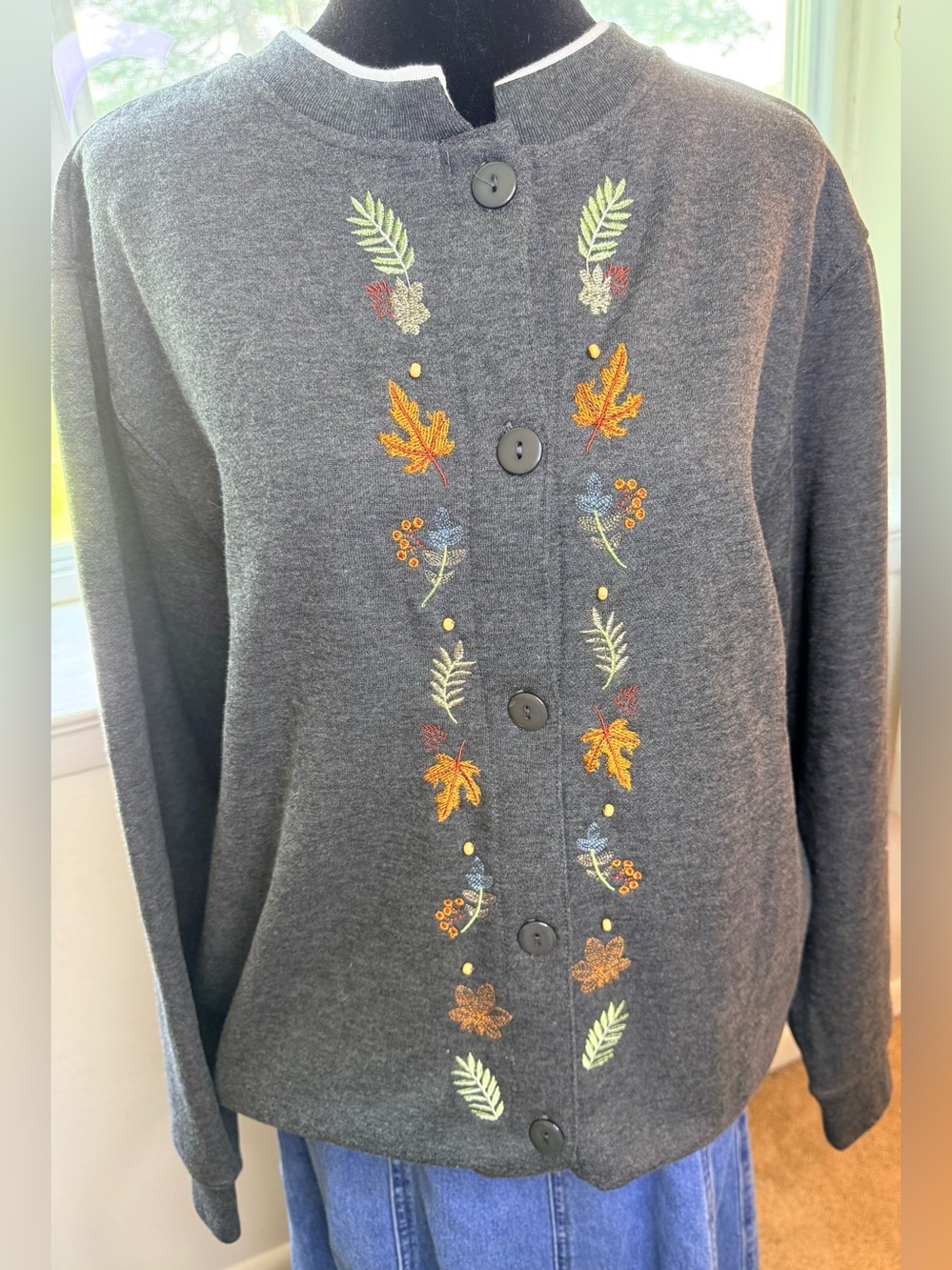 NWT Bonnie Evans Fall autumn Leaves button front cardigan sweatshirt jacket XL